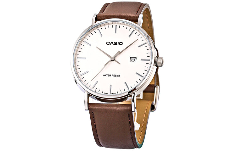 CASIO Waterproof Quartz White DialBrown Strap Mens WhiteBrown Analog MTH-1060L-7APF