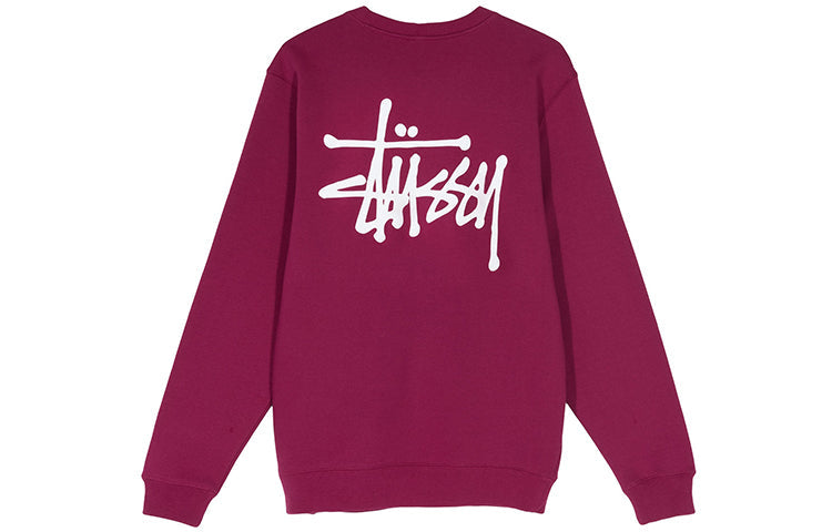 Men's Stussy Basic Back Alphabet Large logo Round Neck Long Sleeves Red 1914464WINE