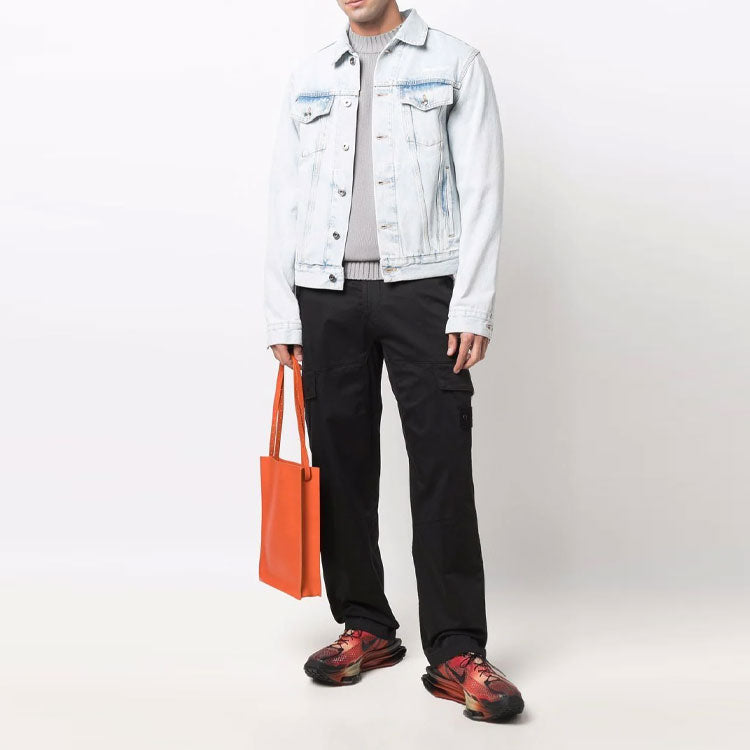 Men's Off-White Bleach Effect Denim Jacket Autumn Blue OMYE079C99DEN0044001