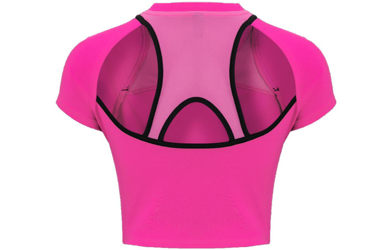 (WMNS) Under Armour Run Anywhere Crop T-shirt 'Neon Pink' 1376816-652