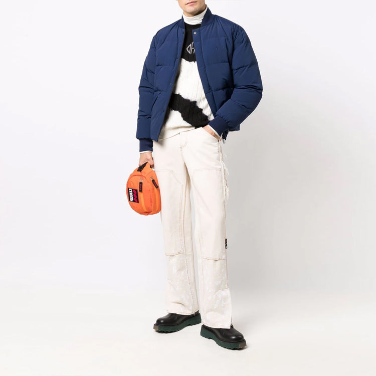 Men's Off-White FW21 Tie Dye Pattern Colorblock Knit Round Neck Pullover Wool Sweater Loose Fit White OMHE102F21KNI0028410