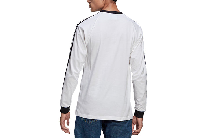 adidas originals 3-stripes Ls T Round Neck Stripe Sports Long Sleeves White GN3477