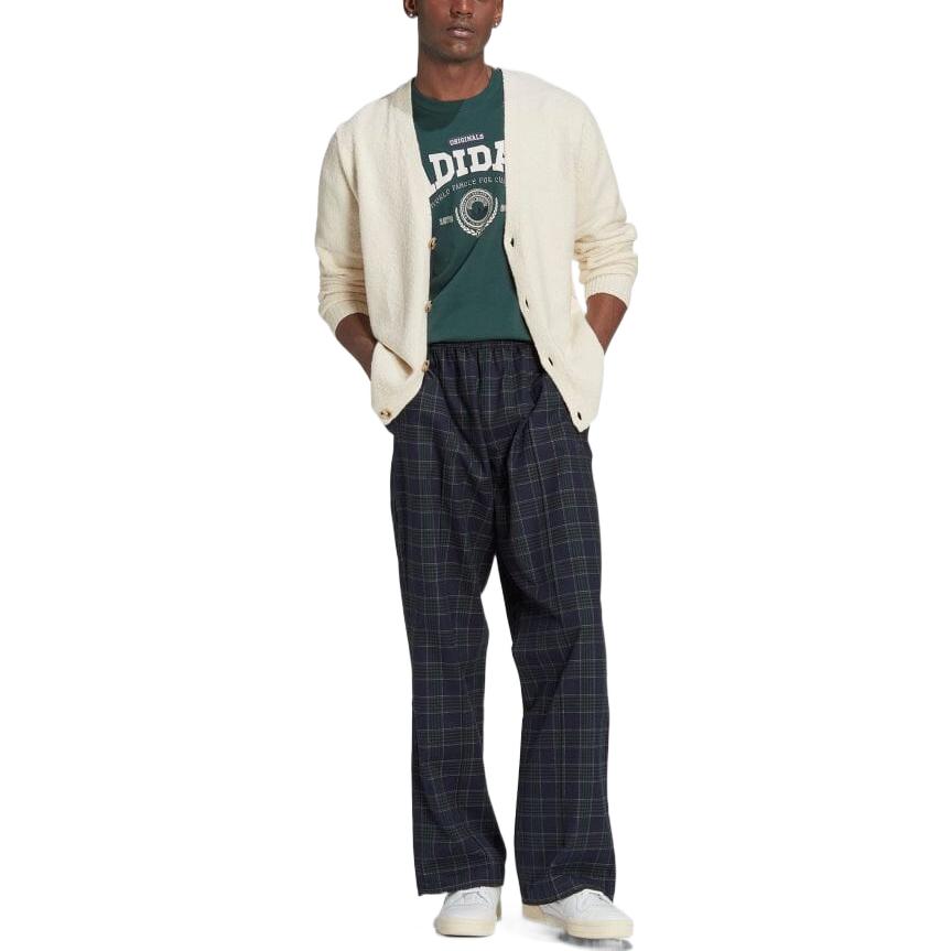 adidas Plaid Elastic Waistband Straight Casual Pants/Trousers Unisex Blue Green IA8350