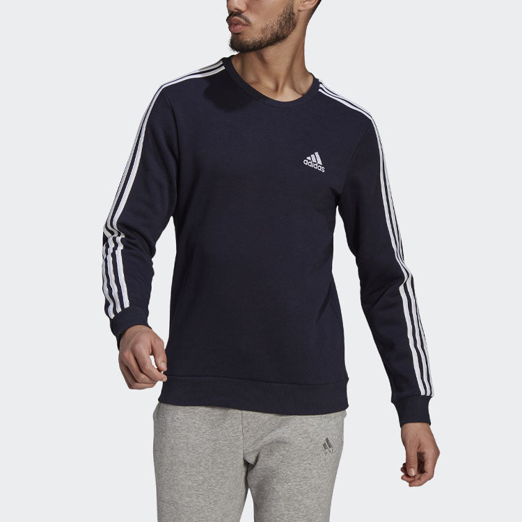 Men's adidas 3s Fl Swt Stripe Pullover Round Neck Sports Ink Blue GK9111