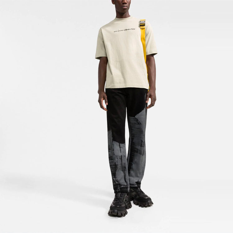 Men's Off-White SS21 Logo Pattern Short Sleeve Loose Fit Light Khaki T-Shirt OMAA121F21JER0011710