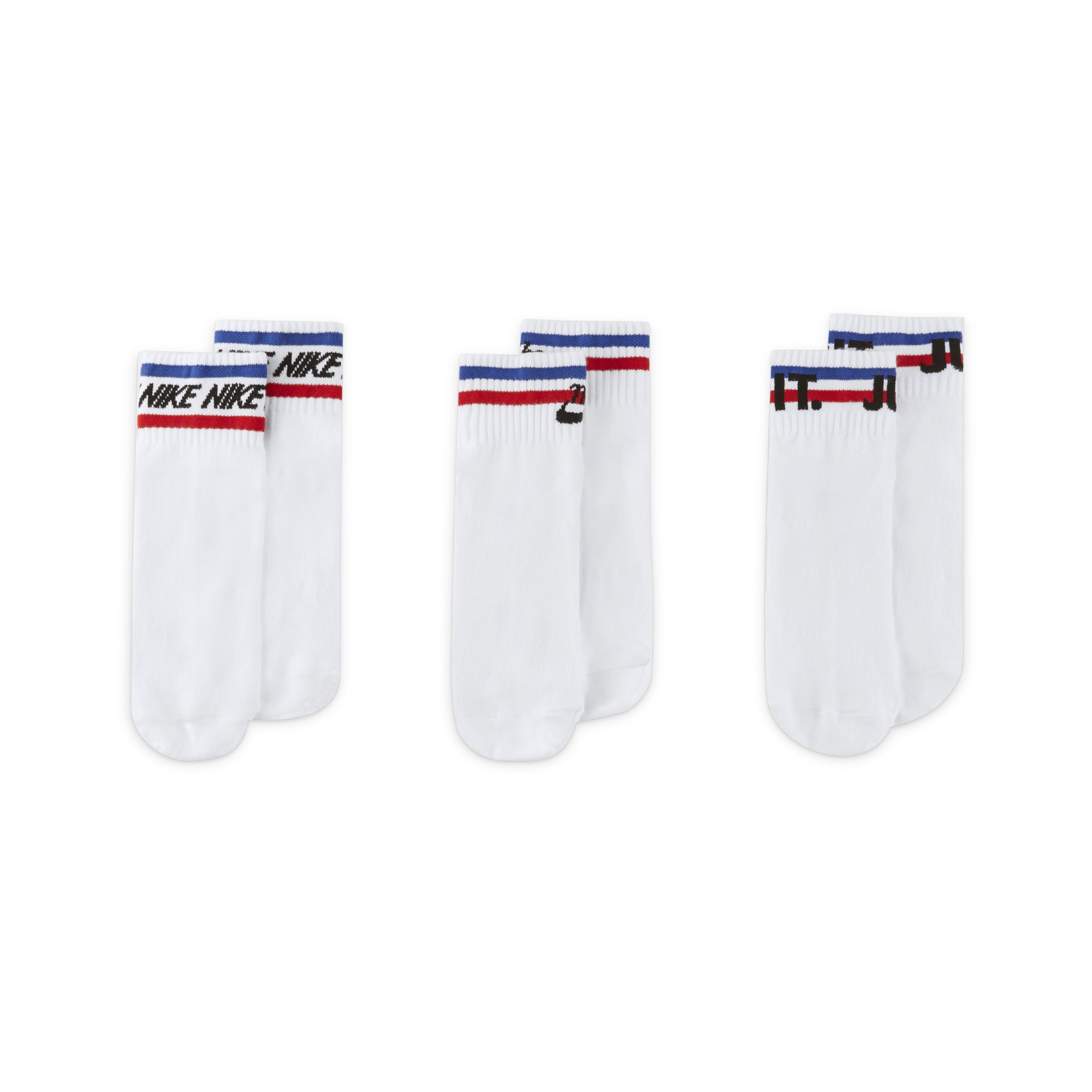 Nike Everyday Ankle Alphabet Logo Pattern Casual Sports Socks 3 Pairs White DX5080-100