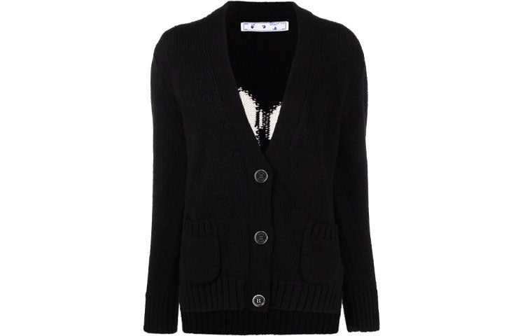 (WMNS) Off-White Logo Floating Cardigan 'Black' OWHB018F21KNI0011001