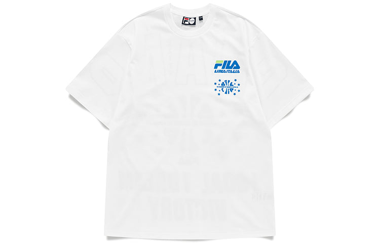 FILA FUSION Back Printing Loose Sports Round Neck Short Sleeve Couple Style White T81U125104A-WT