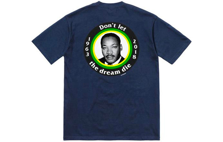 Supreme SS18 MLK Dream Tee Navy Gold Avatar Printing Short Sleeve Unisex Navy Blue SUP-SS18-345