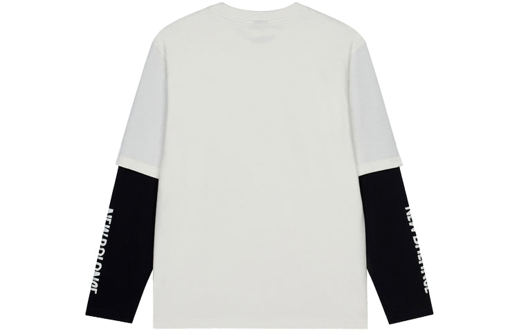 New Balance Contrast Color Stitching Knit Round Neck Long Sleeves White T-Shirt AMT13370-IV