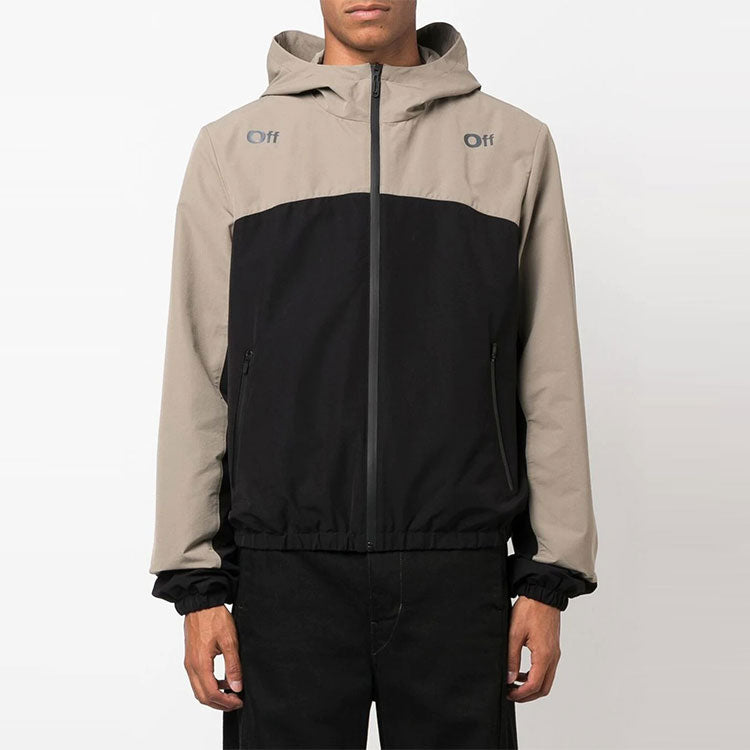 Men's Off-White FW22 Contrasting Colors Arrow Printing Zipper Hooded Jacket Loose Fit Black Gray OMVL026F22FAB0011010