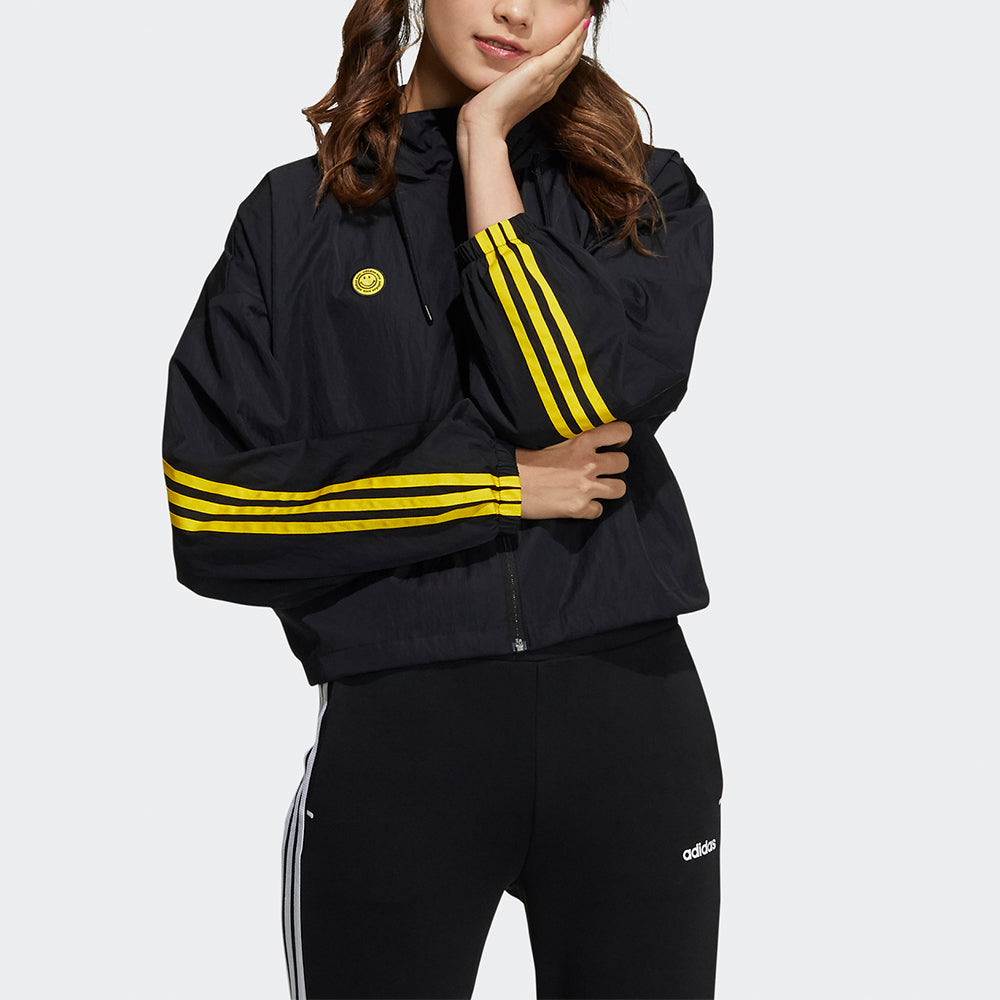 (WMNS) adidas Neo x SMILEY Csmly Windbreaker Jacket 'Black Yellow' HE7953