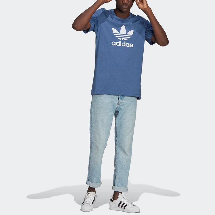 adidas originals Trefoil Logo Printing Sports Round Neck Short Sleeve Navy Blue GN3467