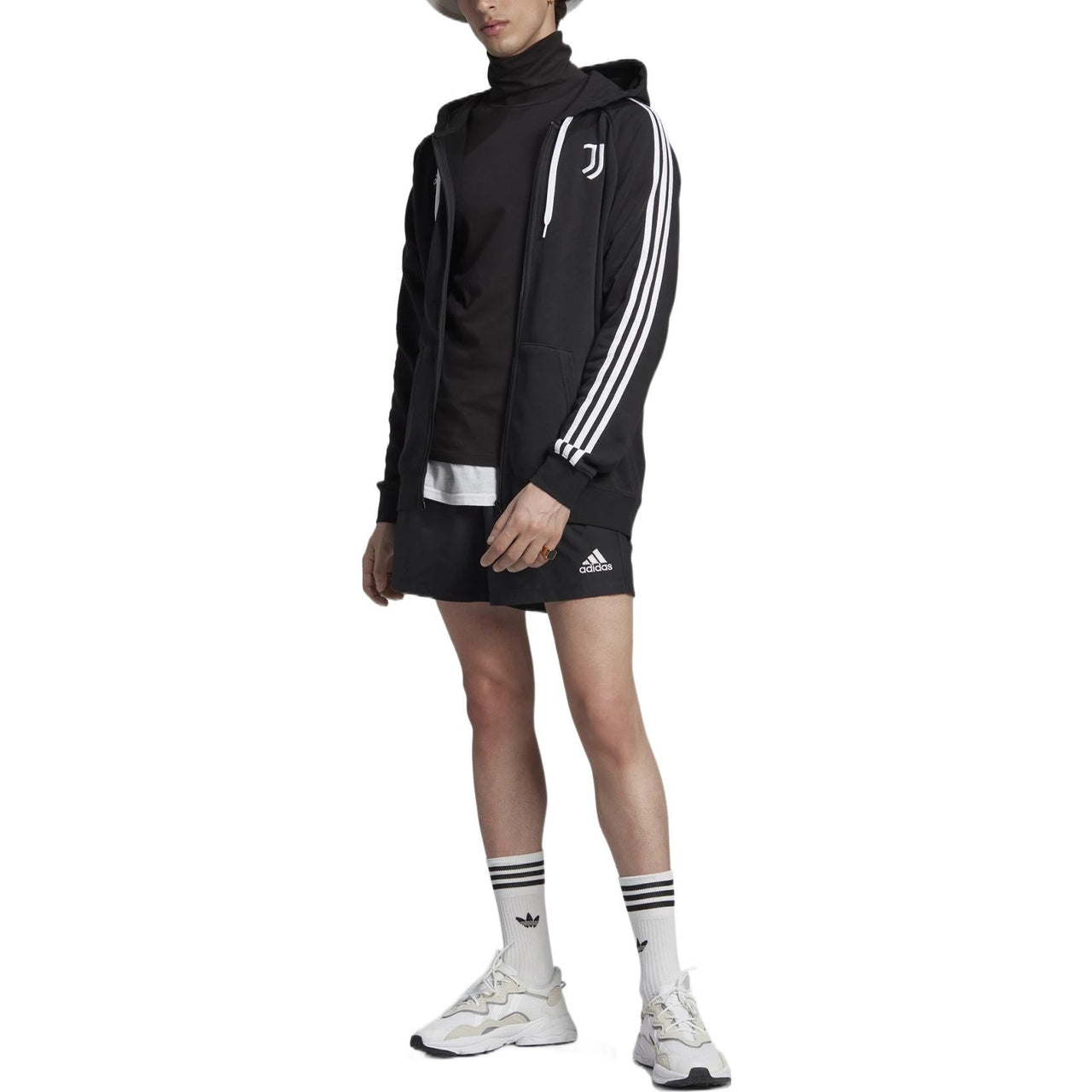 Men's adidas Juventus Casual Zipper Logo Stripe Hooded Jacket Black HD8875
