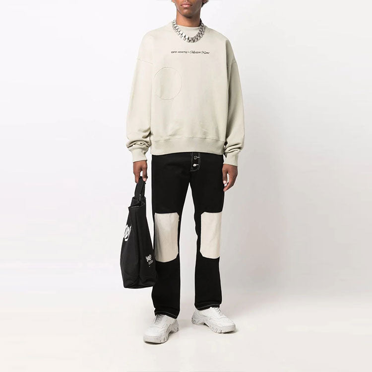 Off-White Logo Embroidered Solid Color Long Sleeves Loose Fit Beige OMBA055F21FLE0011710