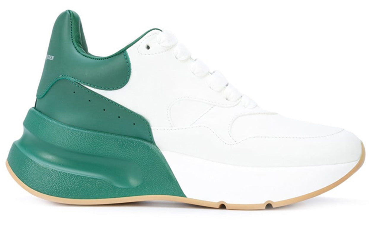 (WMNS) Alexander McQueen Oversized Runner Low Top Leather Sneakers with Mesh 'White Green' 533709WHRU39463