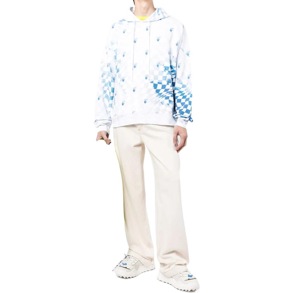 Men's Off-White SS22 Grid Logo Printing Pullover Version Blue White OMBB085G21FLE0030145
