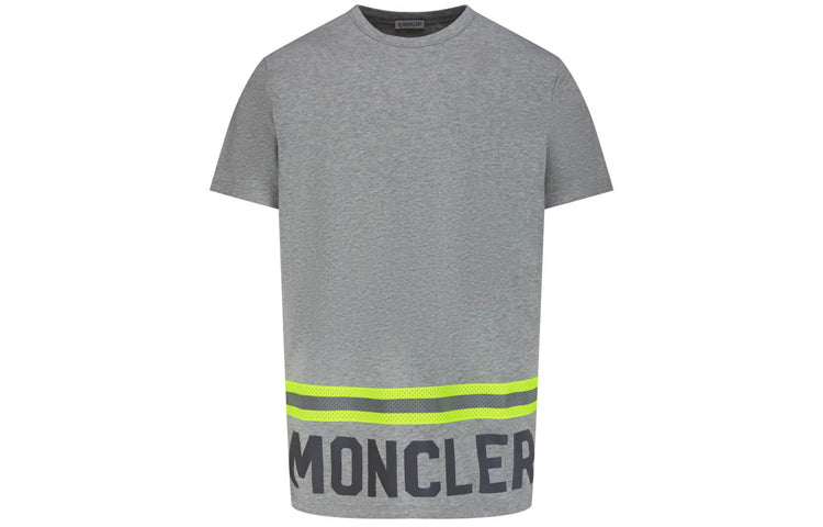 Men's Moncler Stripe Alphabet Logo Printing Short Sleeve Gray 0918C739208390T984