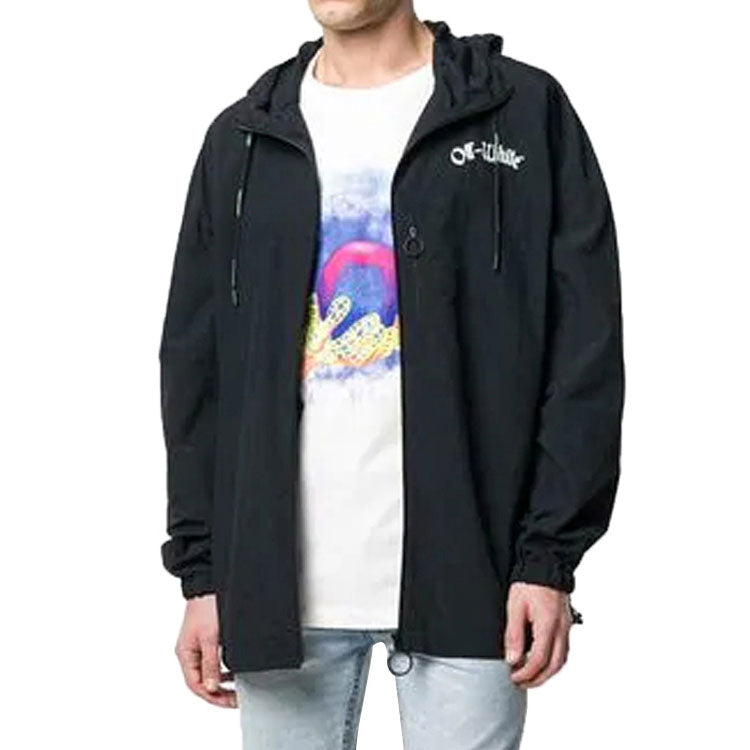 Off-White Impressionism Windbreaker Hooded Coat Men Black OMEA169R19C010261001