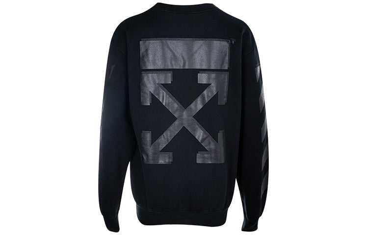 (WMNS) Off-White Casual Fleece Lined Logo Arrow Cotton Pullover Round Neck Black Hoodie OWBA046E19F300961010