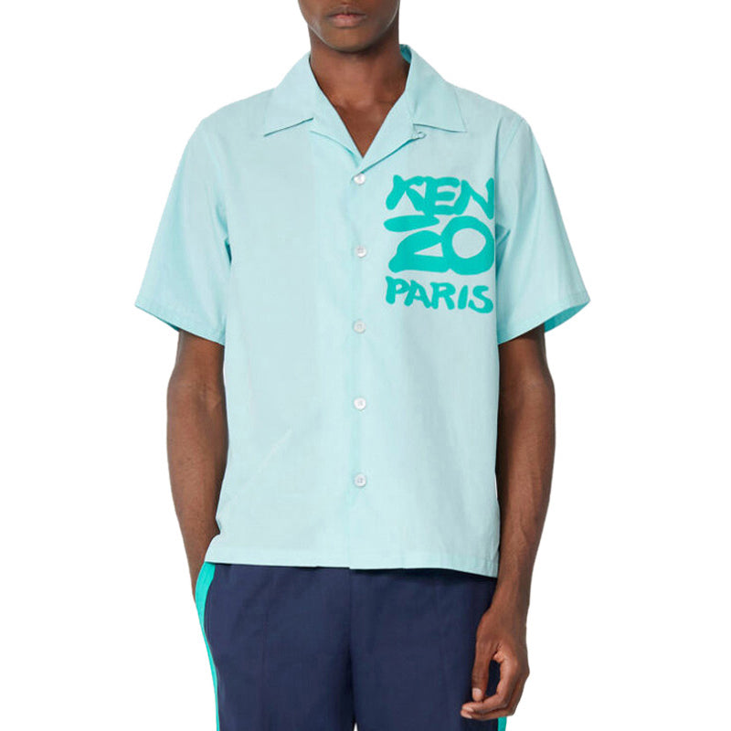 Men's KENZO SS21 Alphabet Logo Pattern Short Sleeve Shirt Green FA55CH5291NC-60