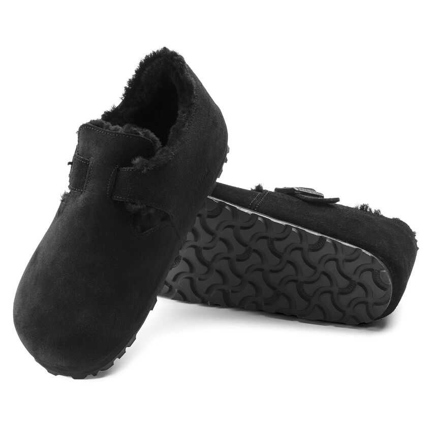 Birkenstock London Shearling Suede Leather Narrow Fit Sandals 'Black' 1014961