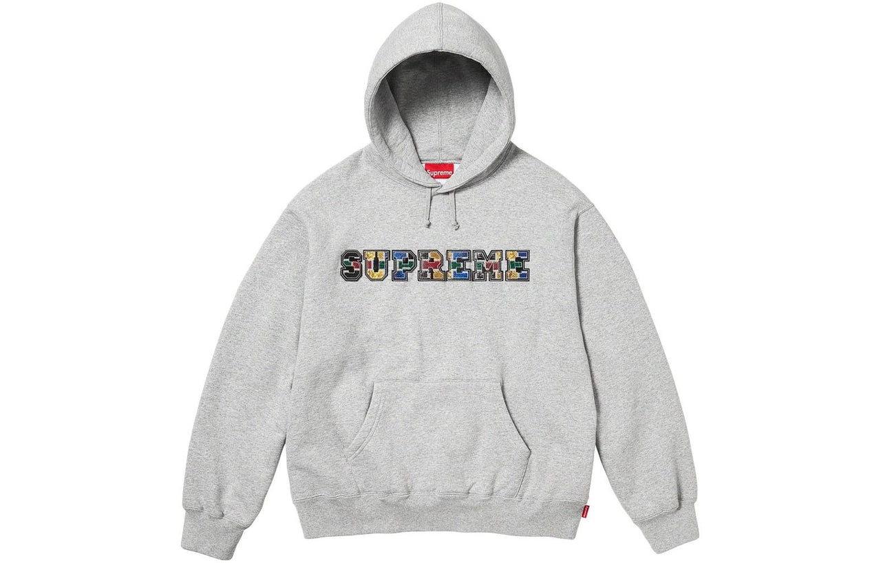 Supreme FW23 Week1 Collegiate Patchwork Leather Hoodie 'Grey' SUP-FW23-028