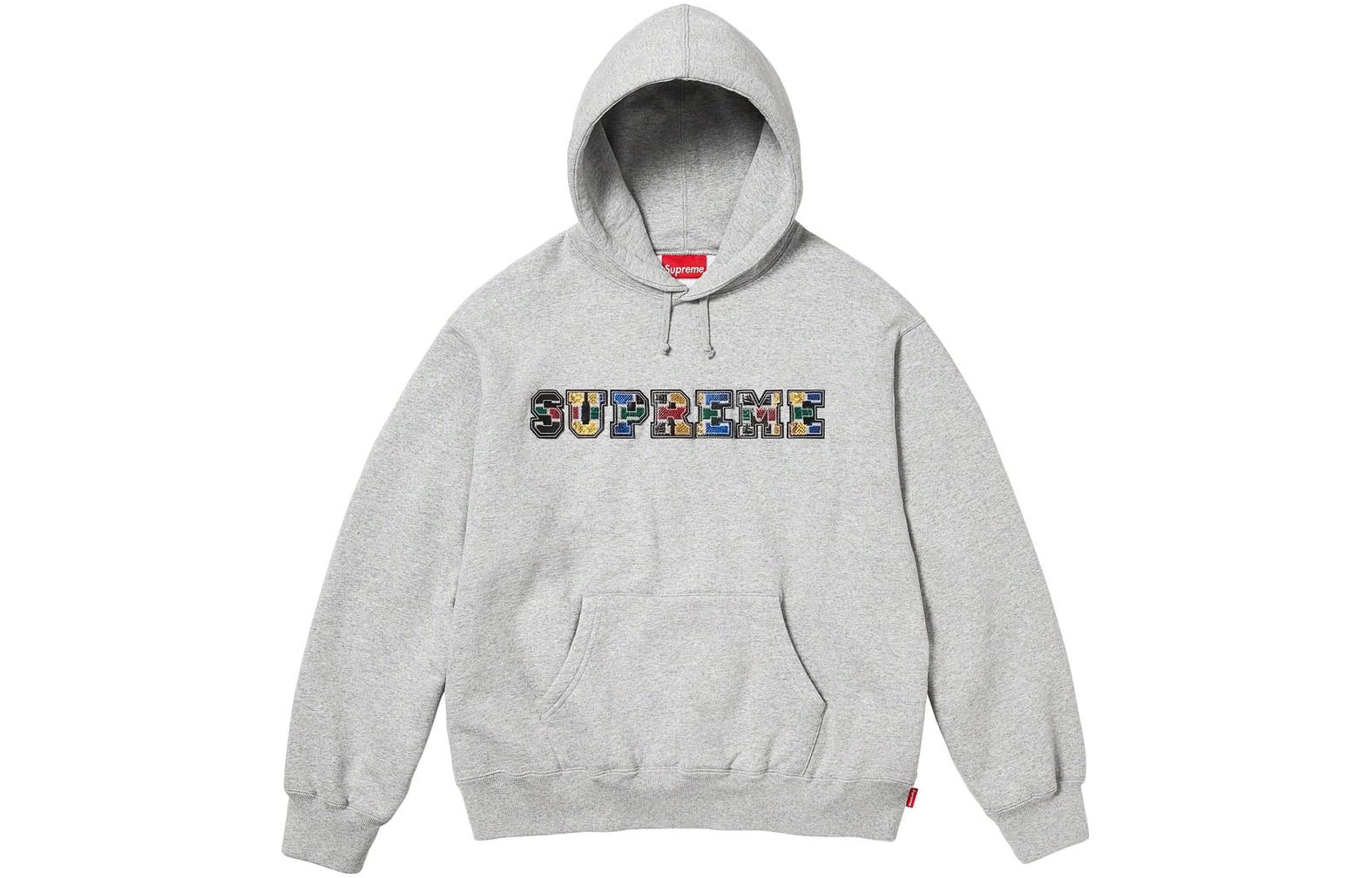 Supreme FW23 Week1 Collegiate Patchwork Leather Hoodie 'Grey' SUP-FW23-028