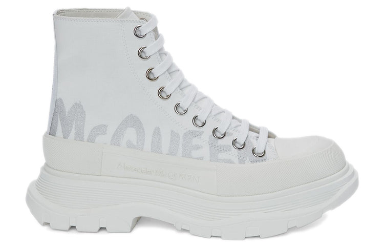 (WMNS) Alexander McQueen Tread Slick Graffiti Logo Boots 'White Grey' 676718W4RQ29071