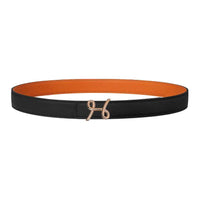 HERMES Metal Calfskin Rose Gold-Plated Leather Belts Women's Black Width 2.4CM