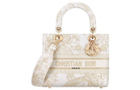 DIOR Lady D-Lite Pattern Embroidery Dior Bag Shoulder Bag Crossbody Bag Handbag Medium Size Women's Light Gold