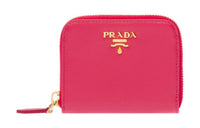 PRADA Saffiano Leather Coin Purse Women's Pink Ranunculus