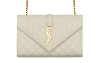 SAINT LAURENT ENVELOPE Grain Embossed Cow Leather Envelope Bag, Shoulder Bag, Crossbody Bag Women's White