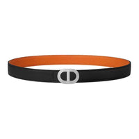 HERMES Calfskin Metal Palladium-Plated Leather Belts Women's Black Width 2.4CM
