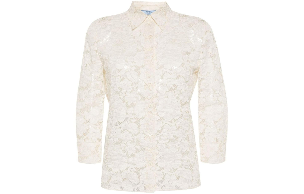 PRADA All-Over Lace Detailed Long-Sleeved Blouse