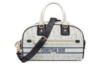 DIOR Cow Leather Bowling Bag, Shoulder Bag, Crossbody Bag, Handbag Women's White & Blue