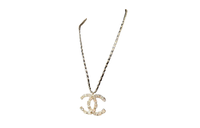 CHANEL Alloy Rhinestone Leather Necklaces Unisex Gold