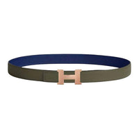 HERMES Calfskin Leather Belts Women's Green Verona/Sapphire Width 2.4CM