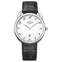 HERMES Wrist Watch Quartz Movement Crocodile Leather Strap 40mm White Dial Men's Watches