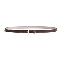 HERMES Calfskin Palladium-Plated Leather Belts Women's Brown/White Width 1.3CM