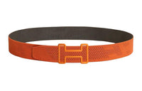 HERMES Double Sided Tonight Smooth Buckle Belt Men's Orange/Brown Width 3.8CM