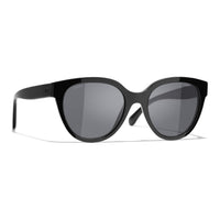 CHANEL Acetate Irregular Shape Sunglasses Women's Black