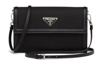 PRADA Nylon Fabric With Saffiano Leather Shoulder Bag, Crossbody Bag Women's Black