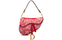 DIOR Saddle Jacquard Fabric One Shoulder Handbags Women's Red & Eggplant Purple