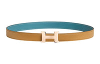 HERMES Constance Leather Belts Women's Denim Blue/Cookie