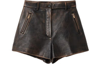 MIU MIU Shorts Aus Nappa Leder Casual Shorts Women's Brown