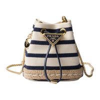 PRADA Cotton Shoulder Bag Mini Women's Ivory & Blue