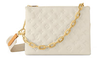 LOUIS VUITTON Coussin Lambskin Patch Calfskin Crossbody Bag Shoulder Bag Small Size Women's White