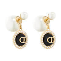 DIOR Metal Resin Pearl Glass Earrings Women's Black