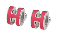HERMES Earrings Women's Rose Red
